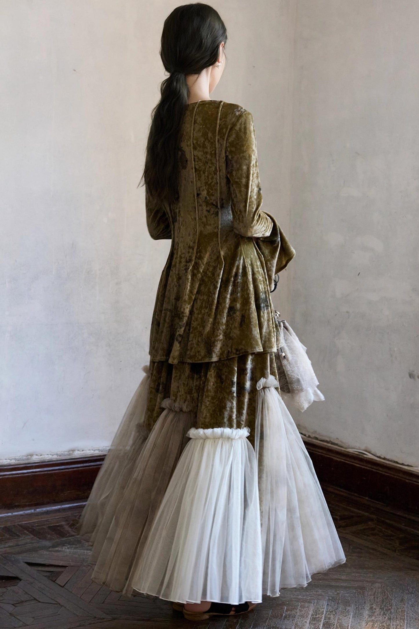 French Velvet Long Sleeve Lace-up Top