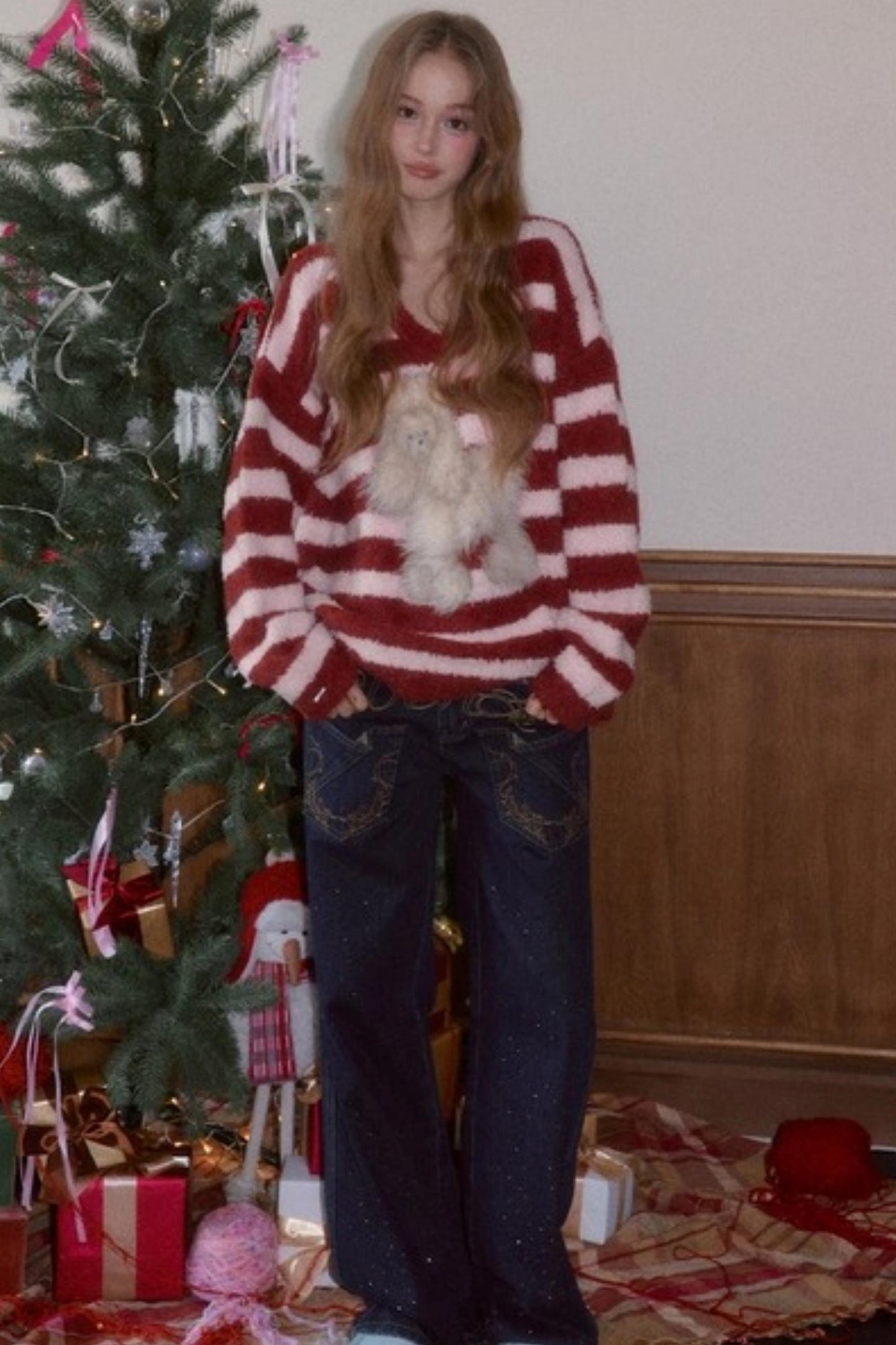 Sweet Striped V-Neck Sweater