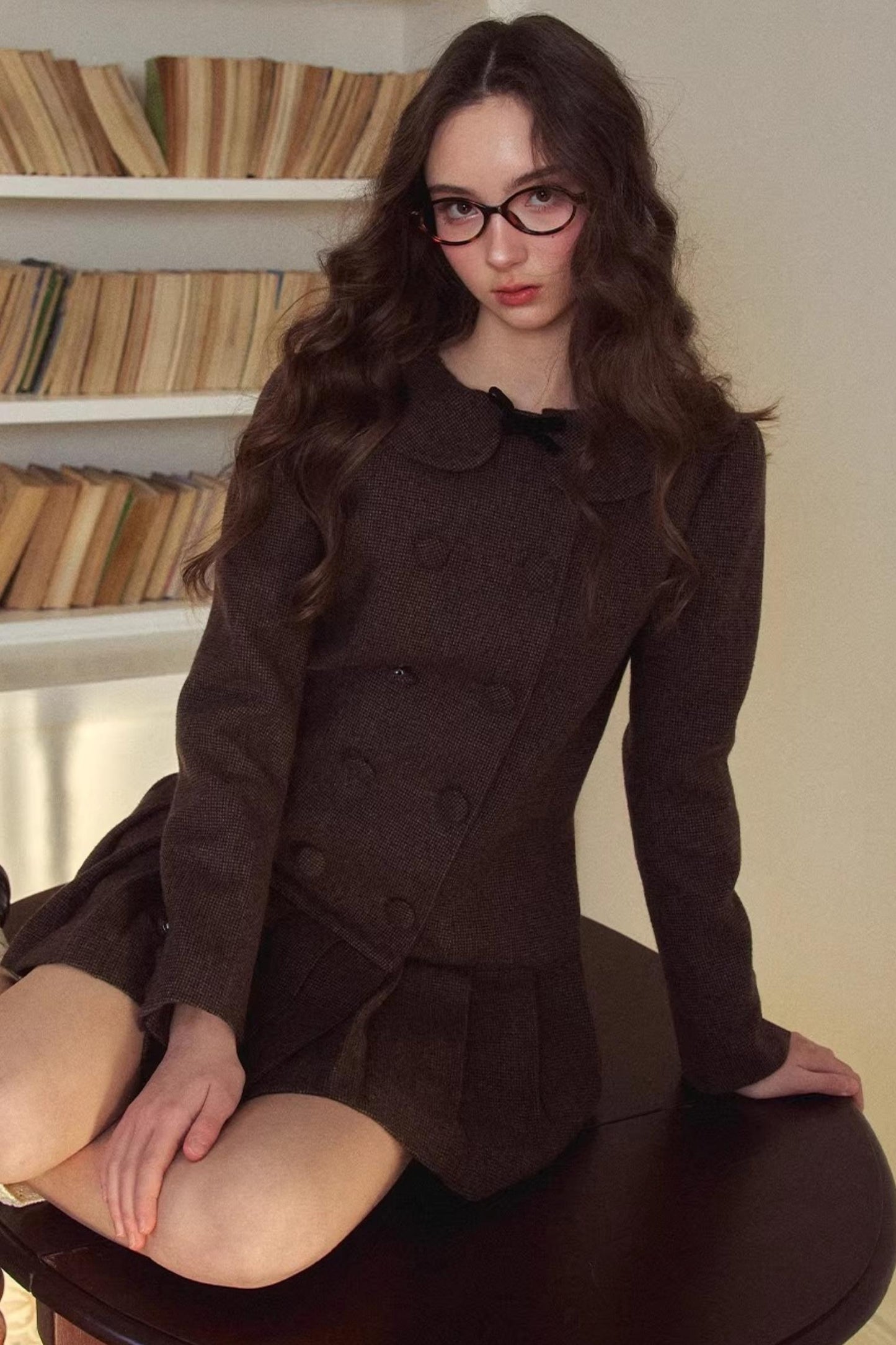 Retro Houndstooth Pleated Dress
