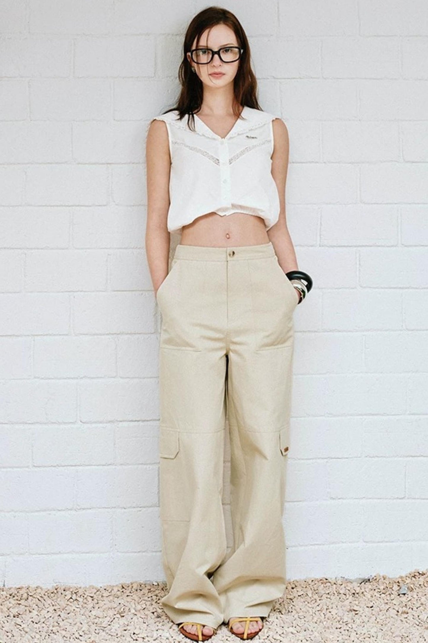 American Retro Beige Cargo Pants
