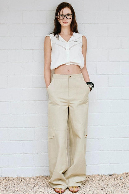 American Retro Beige Cargo Pants