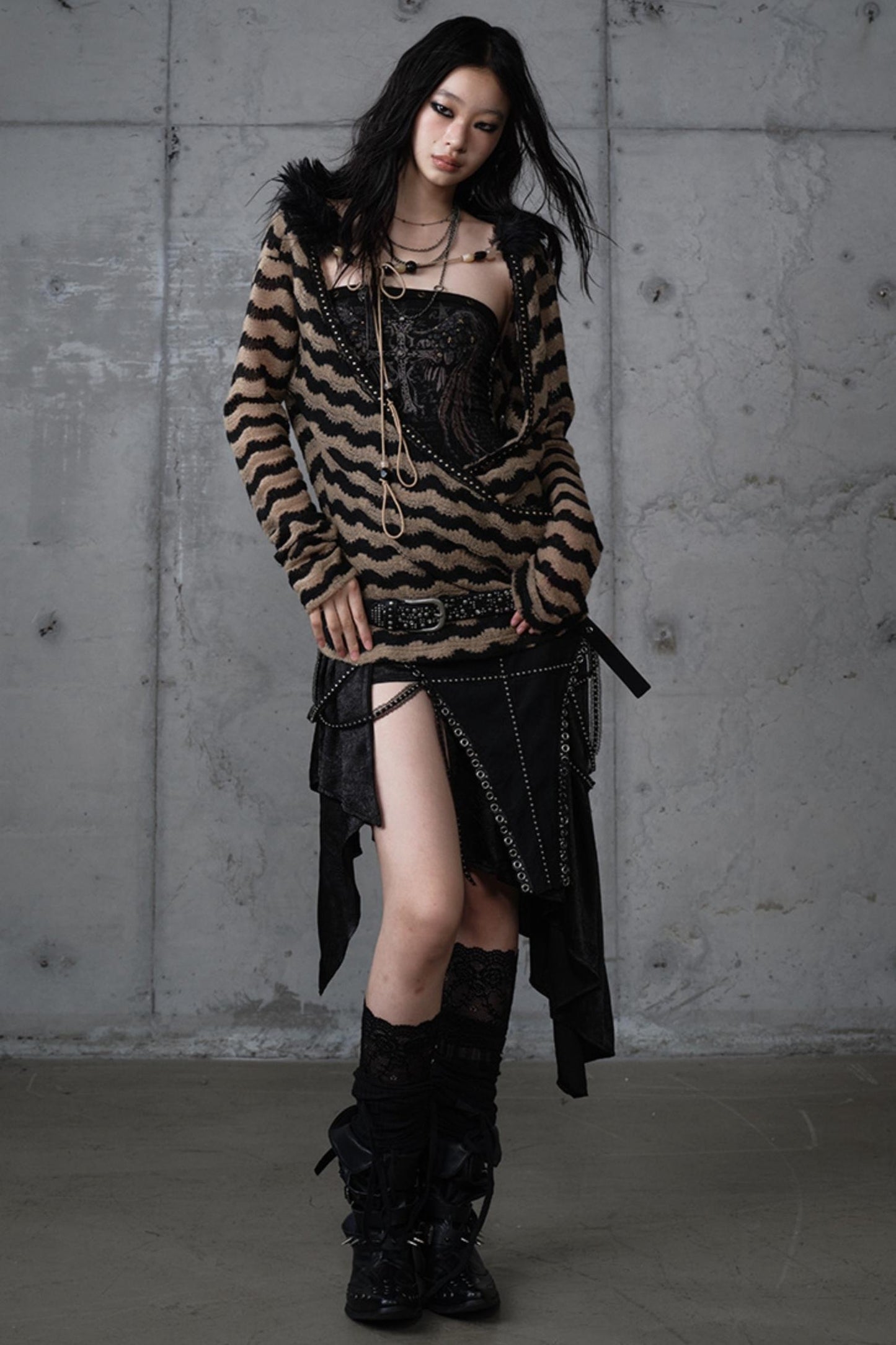 Bandeau Fake Two-Piece Striped Knit Top Set