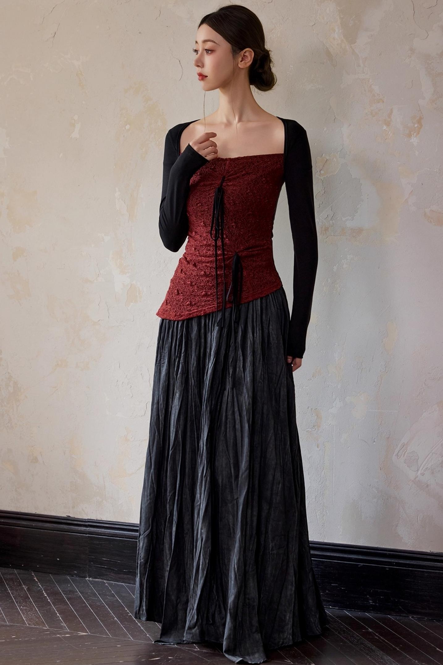 Brick Red Square Neck Pullover Top