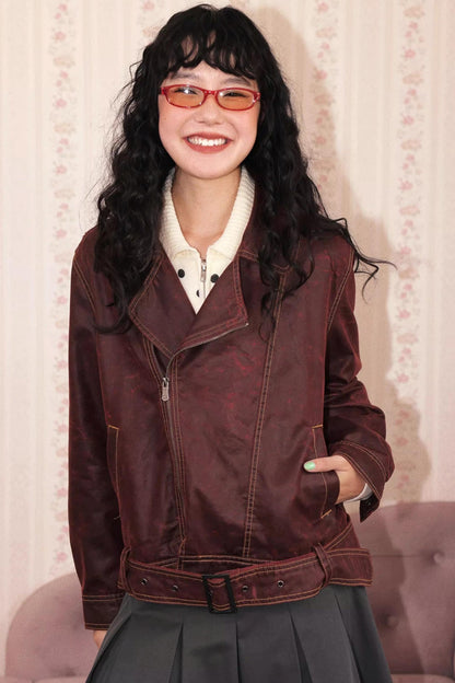 Lapel Cropped Leather Jacket