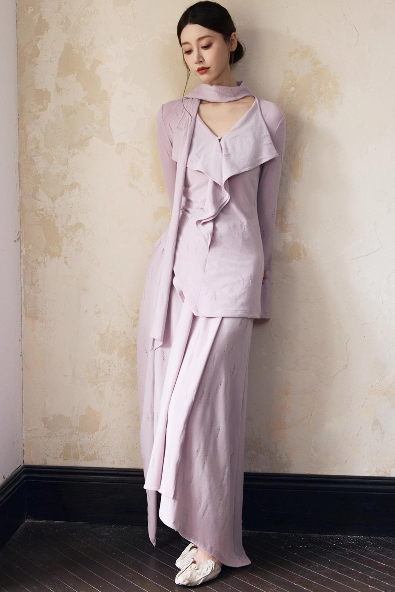 Autumn Purple Knitted Top Skirt Set-Up