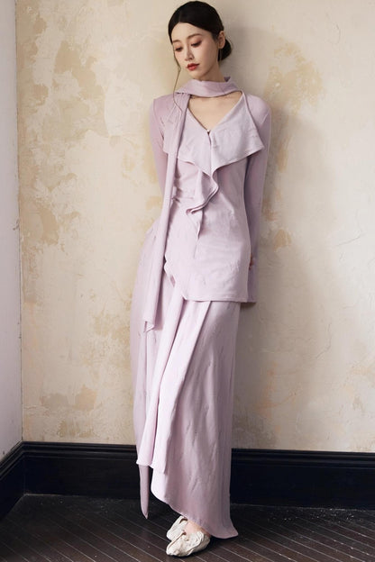 Autumn Purple Knitted Top Skirt Set-Up