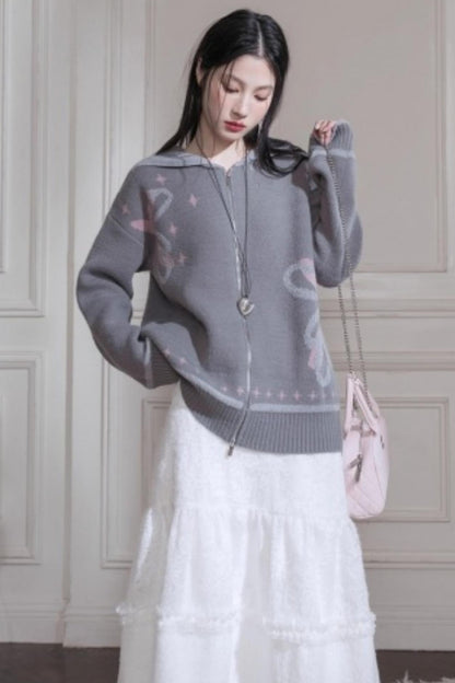 Cloud Gray Printed Sweater Set