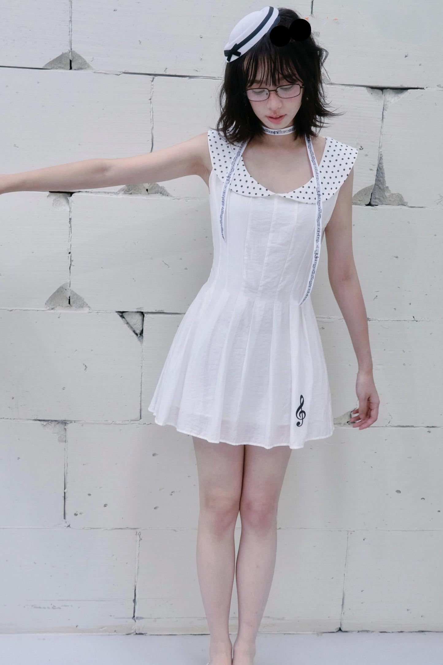 White Polka Dot Embroidered Babydoll Dress