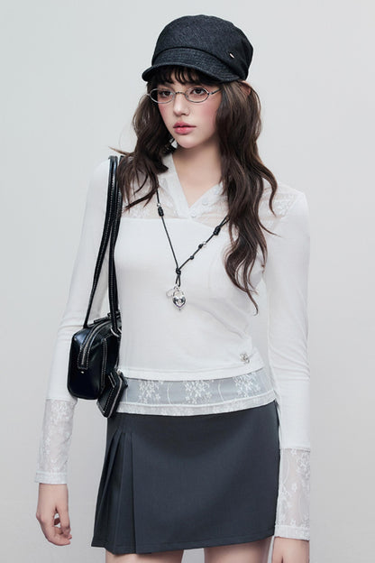 Skeleton Lace Hooded Polo Top