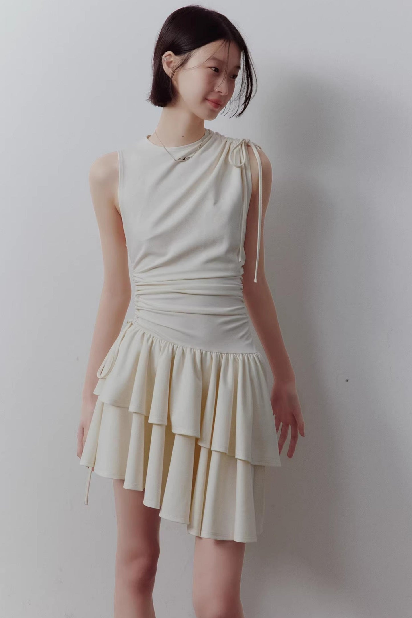 Cloud White Asymmetrical Knitted Dress