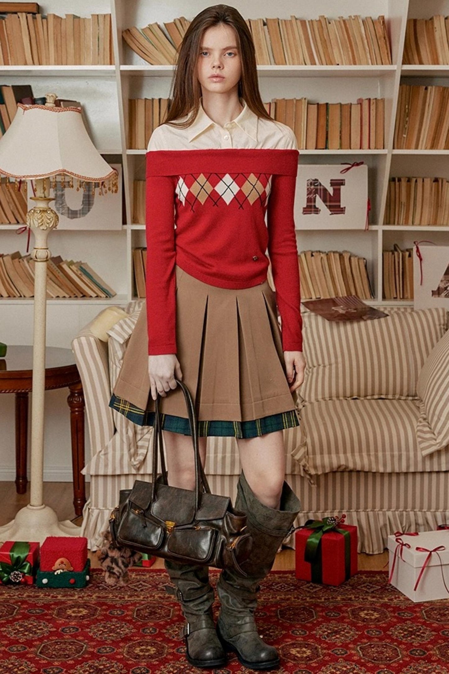 Diamond Pattern Merino Wool Sweater