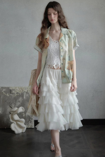 Embellished Lace Vest and Ruffle Skirt Set-Up