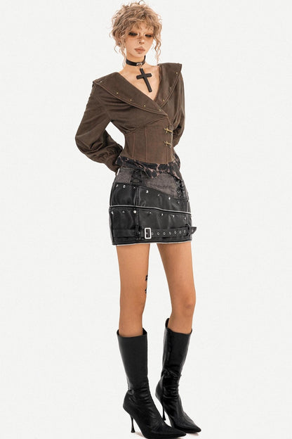 Black Leather A-Line Skirt