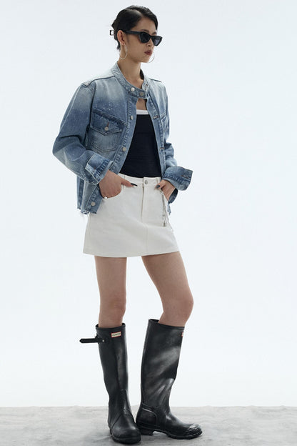 Slimming White A-Line Denim Skirt