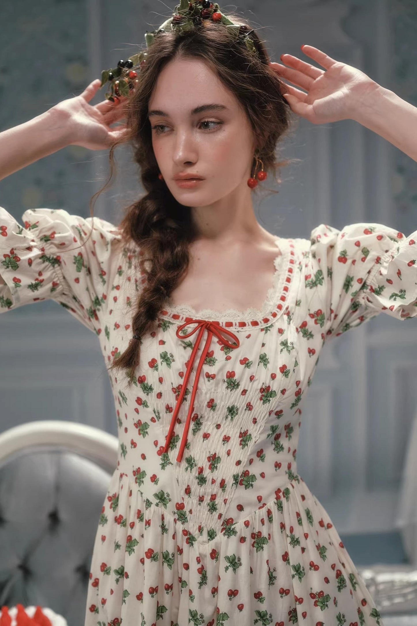 French Pastoral Style Strawberry Floral Dress