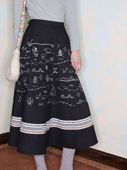 Embroidery / Printed Big Pendulum Skirt