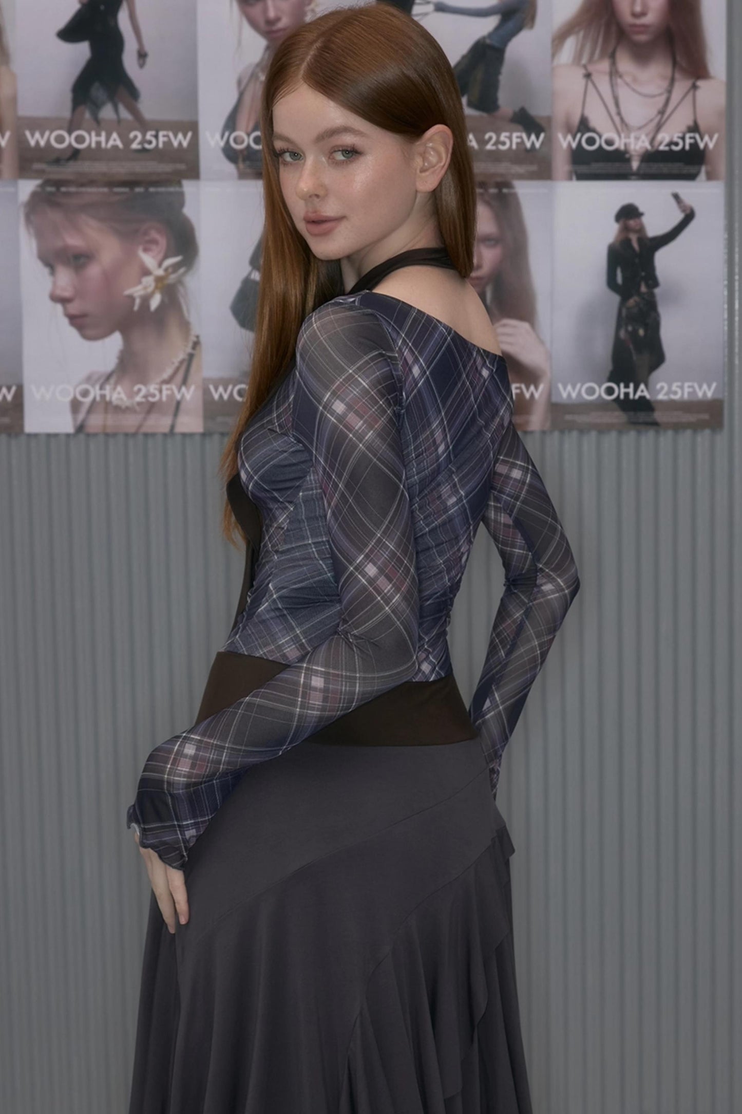 Plaid Patchwork One-Shoulder Dress