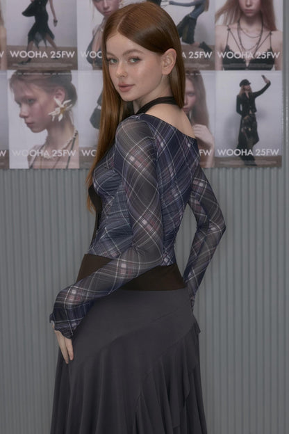 Plaid Patchwork One-Shoulder Dress