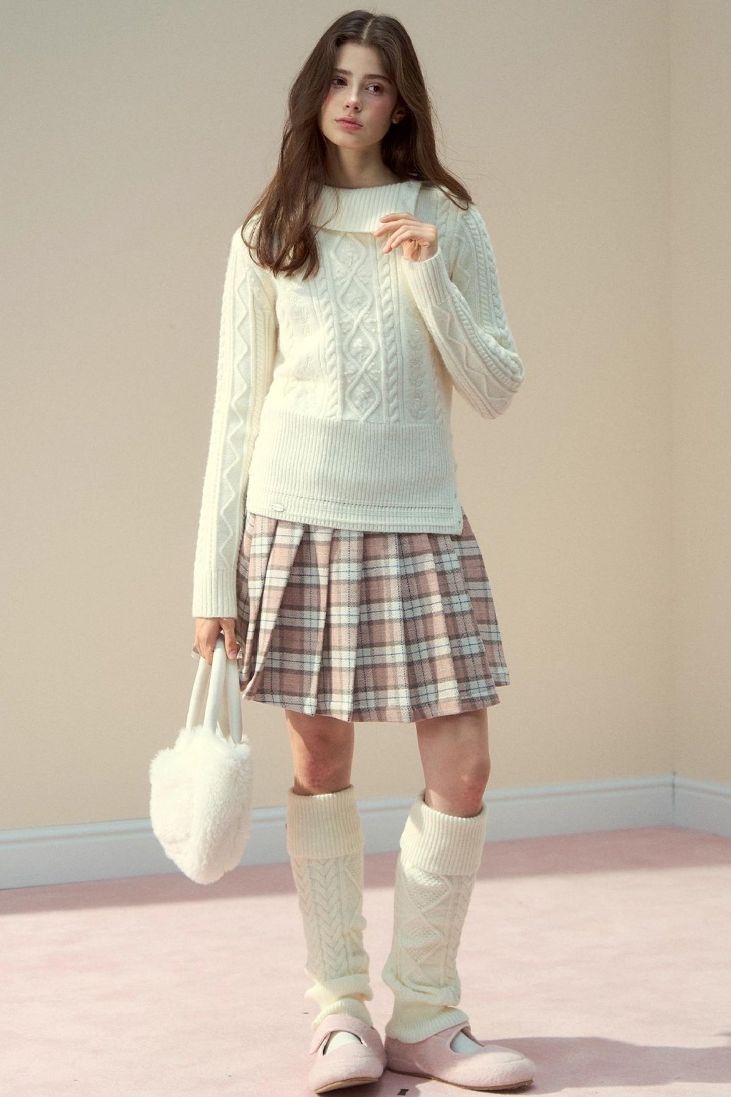Pink Plaid Wool Skirt