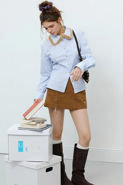 Caramel Brown Faux Suede Jacket Set-Up