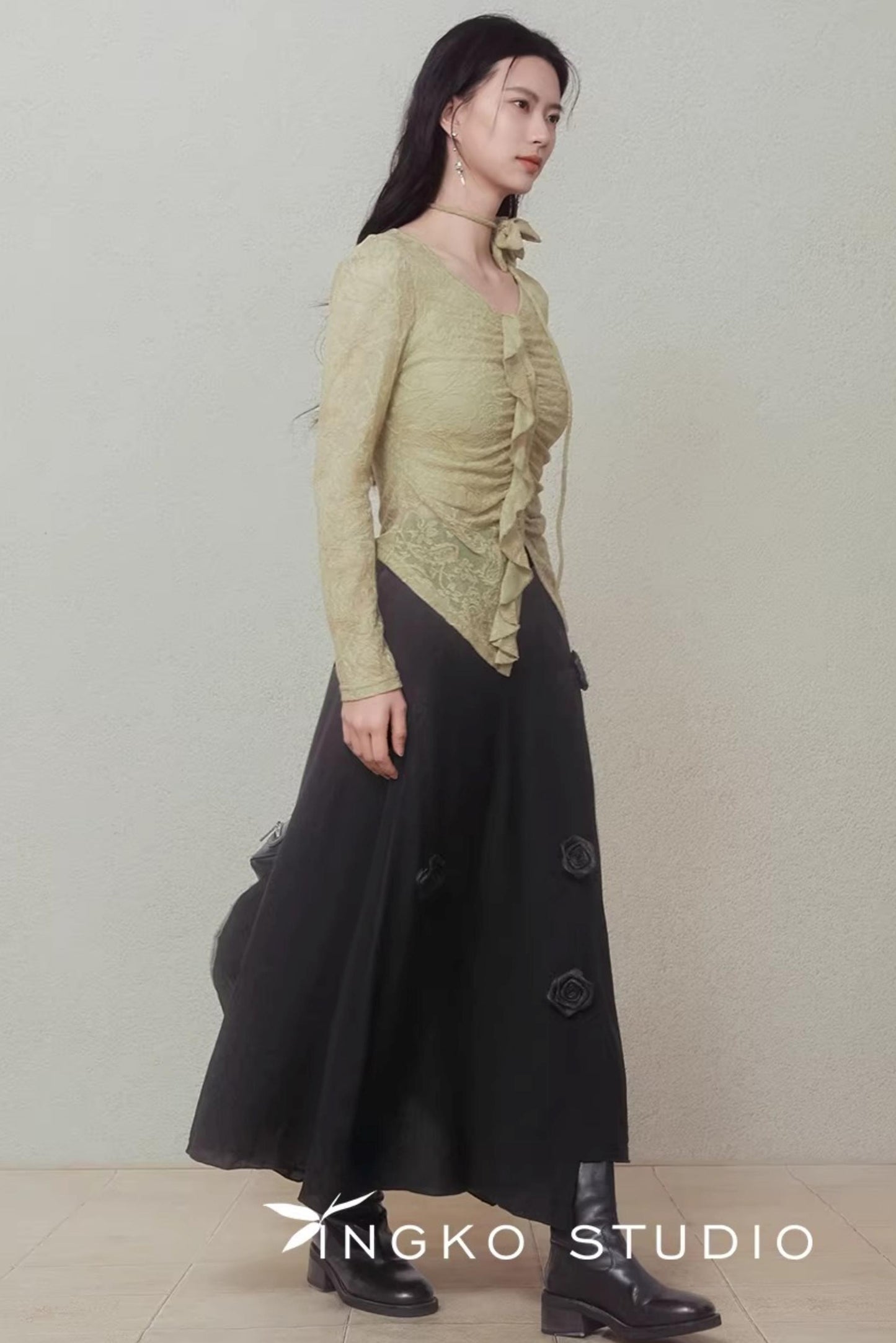 Night Black Floral Skirt