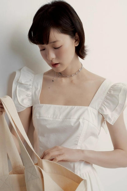 White Cotton Ruffle Dress