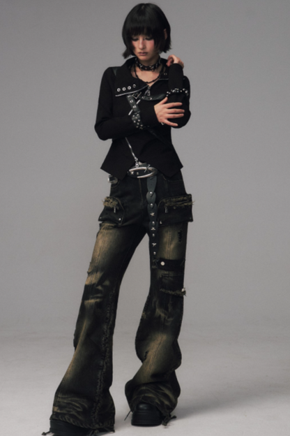 Retro Washed Flared Denim Pants