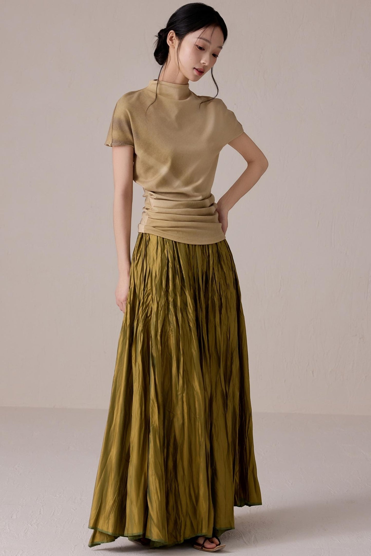 Pleated High Neck Tee