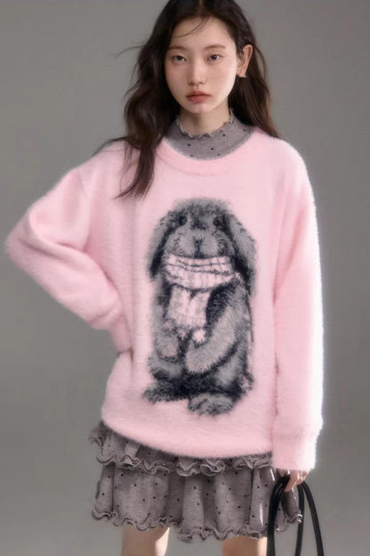 Color-Blocked Rabbit Jacquard Sweater