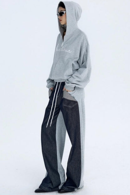 Color-Blocked Denim Sweatpants