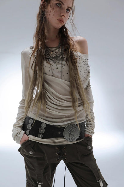 Layered Distressed Straight Cargo Pants