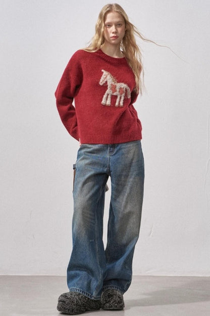 Floral Pony Festive Sweater