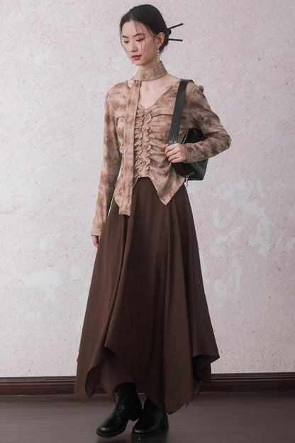 Matte Apricot V-Neck Knitted Top