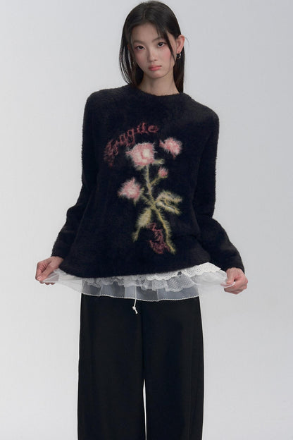 Mink Rose Fluffy Sweater