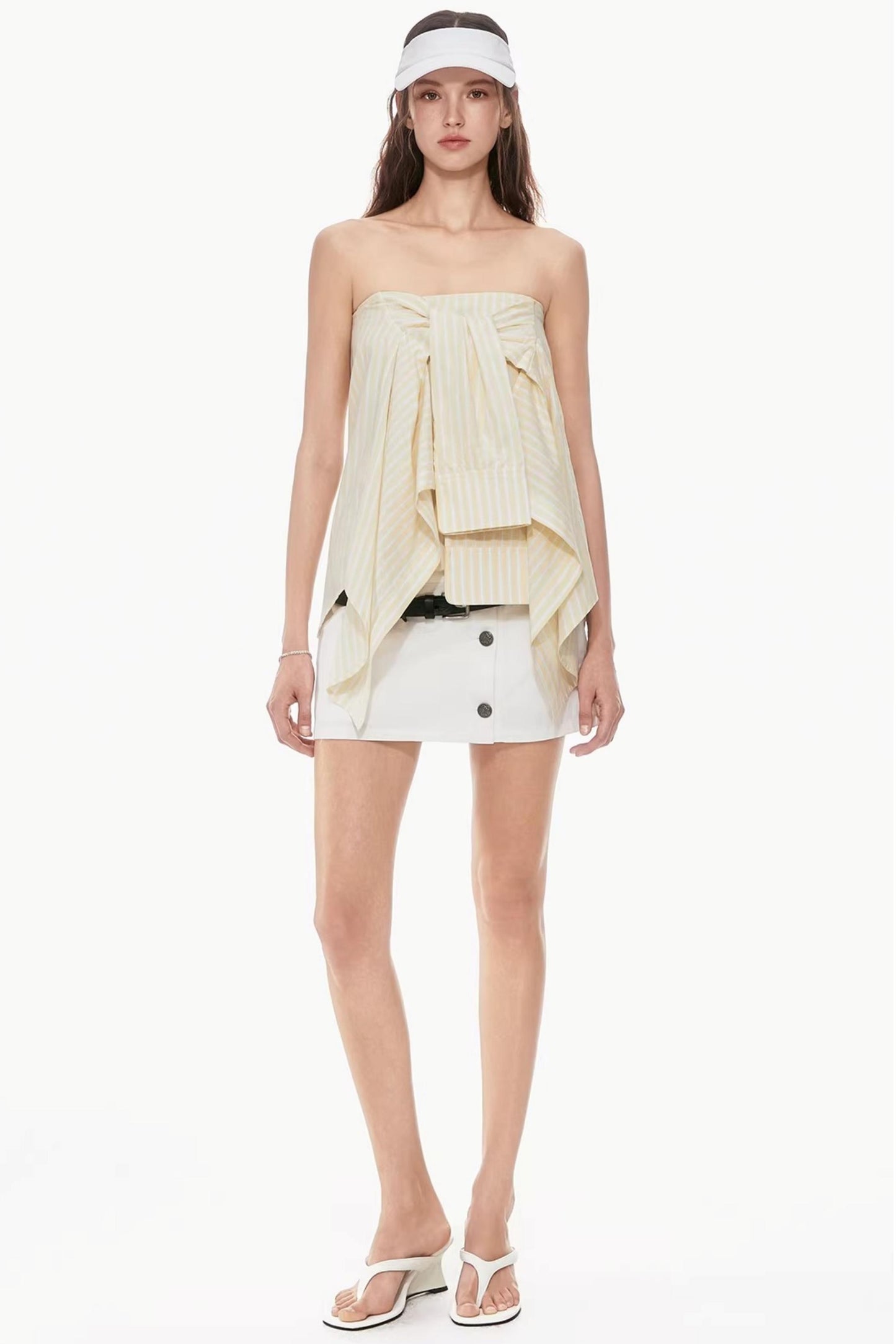 Yellow Striped Tube Top Style Skirt