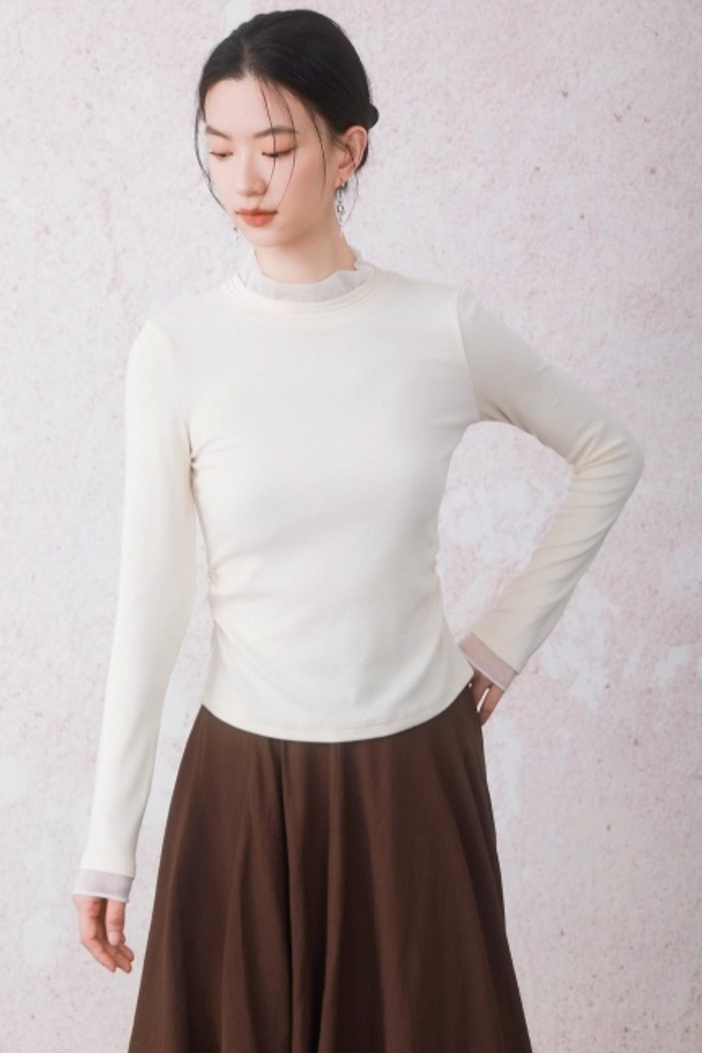 Chestnut Brown Patchwork Turtleneck Top