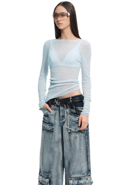 High Neck Long Sleeve Knit Wool Top