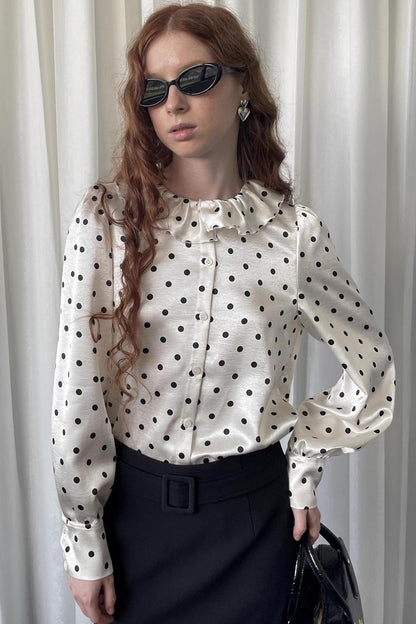 Loose Lace Polka Dot Satin Shirt
