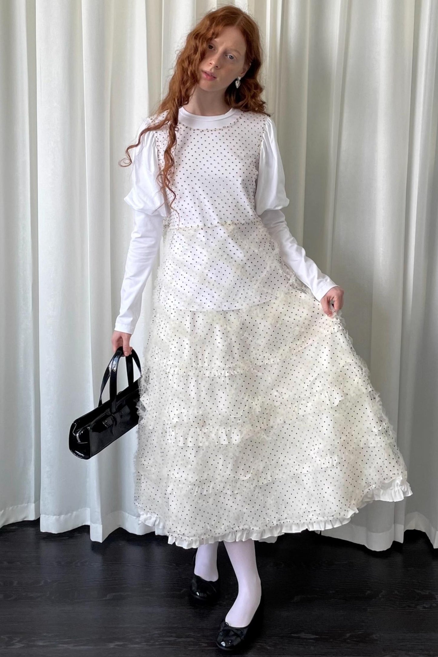 Lace Mesh Polka Dot Flocked Sundress