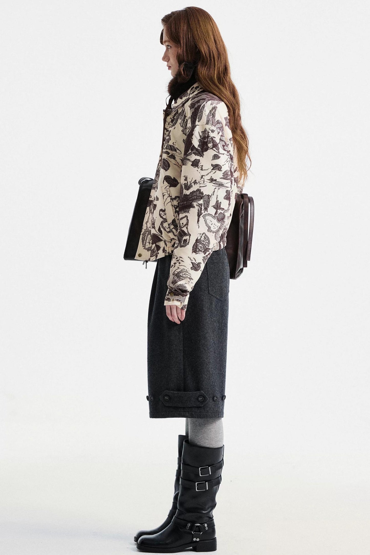 Gray Woolen Lace-Trim Pants