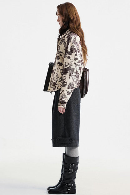 Gray Woolen Lace-Trim Pants