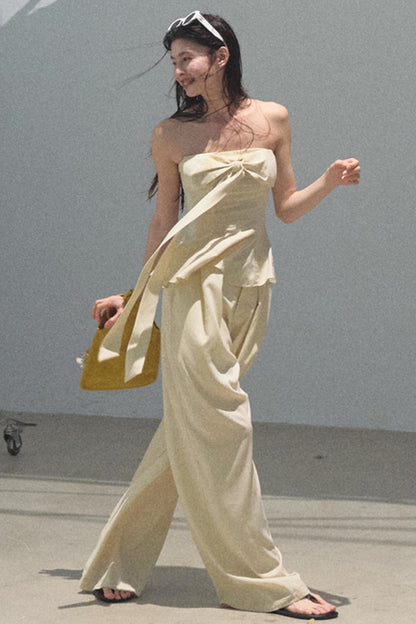 Eternal River Linen Bandeau Top & Wide-Leg Trousers Set-Up