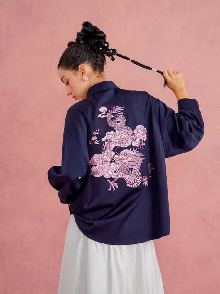 Dragon Cloud & Flower Embroidery Blouse