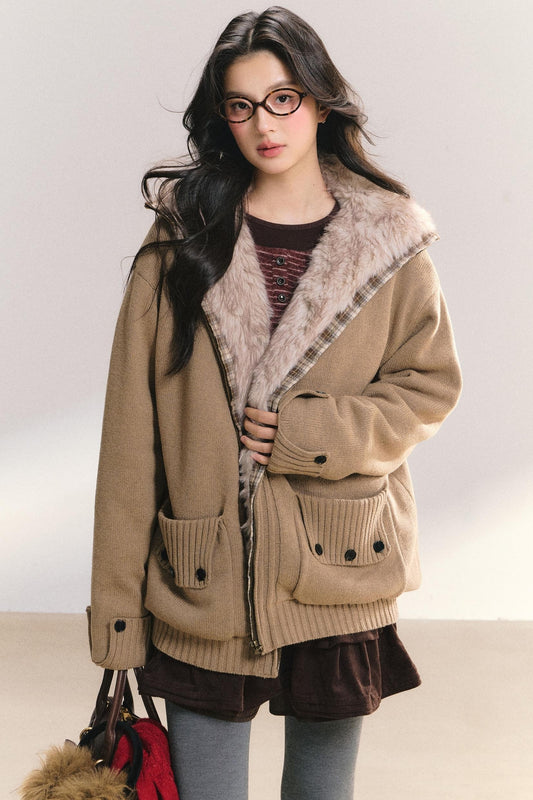 Plaid Patchwork Knit Cardigan