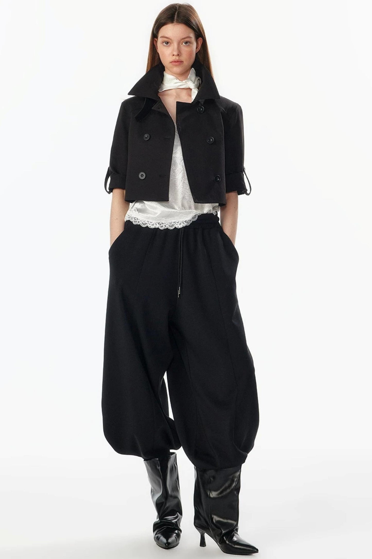 Cropped Convertible Collar Top