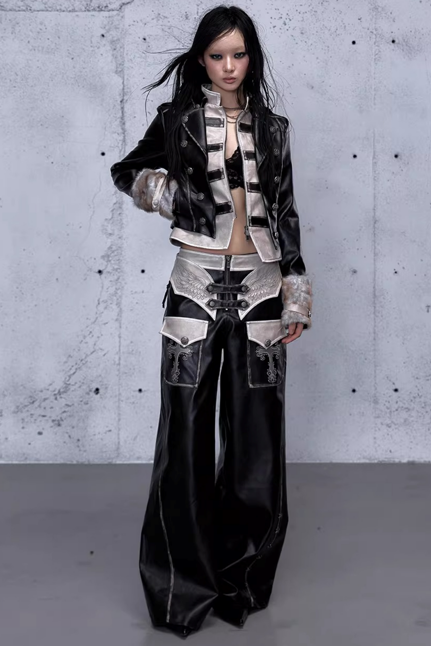 Street Punk Lederjacke im Used-Look