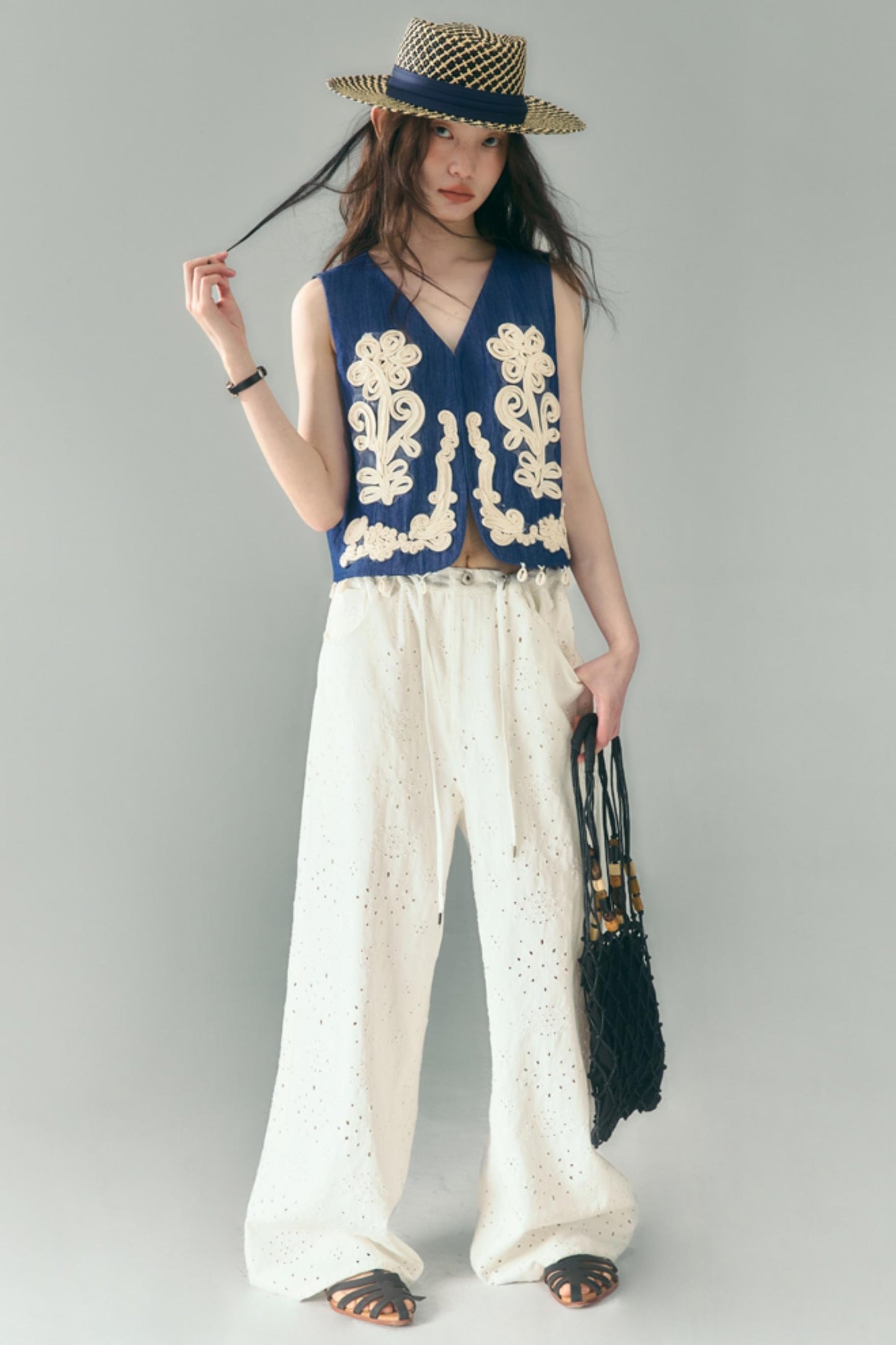 Breathe Between Flowers White Jeans