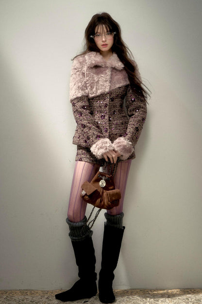 Retro Chic Purple Sequin Tweed Suit Set-Up