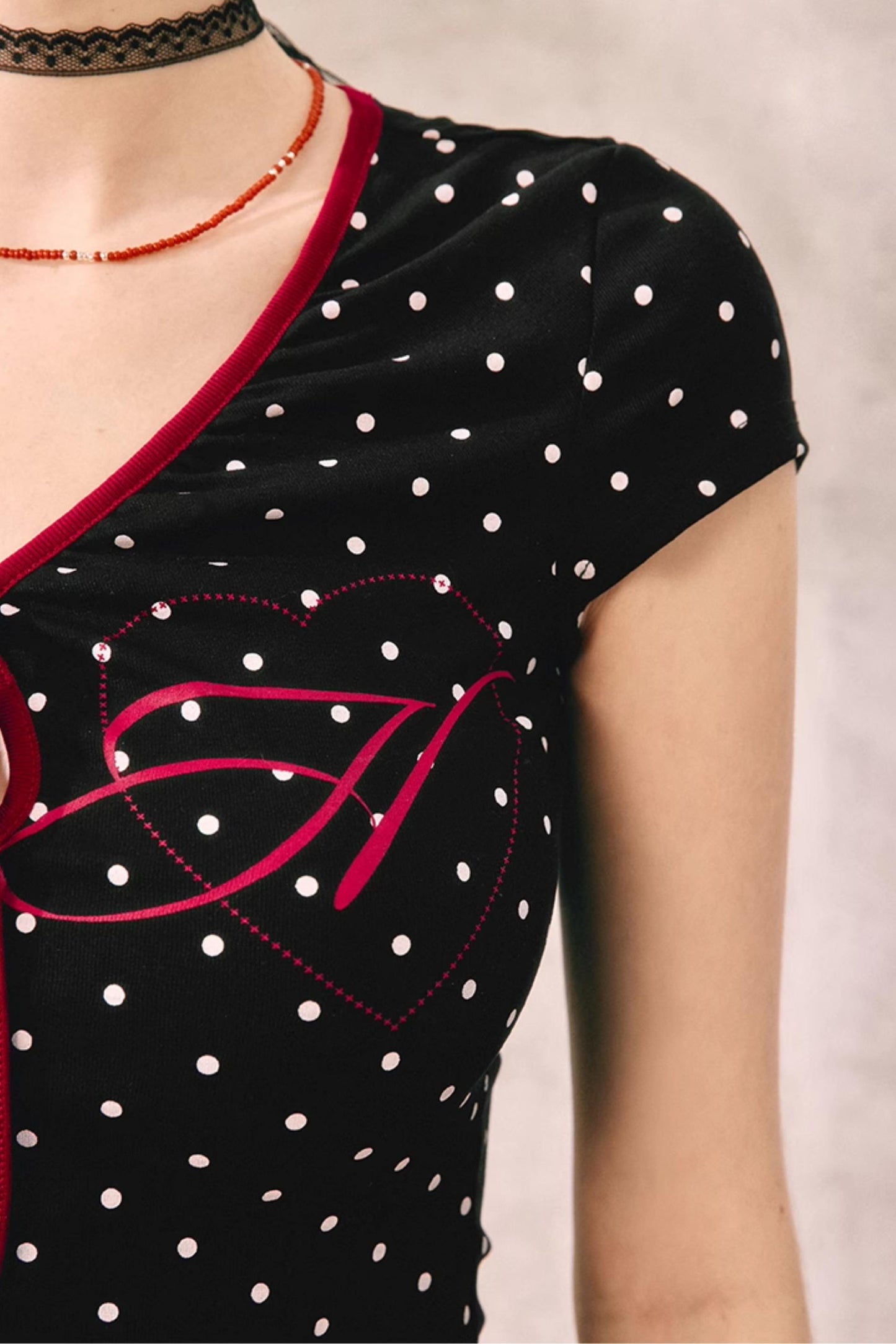 Summer Polka Dot V-Neck Tee