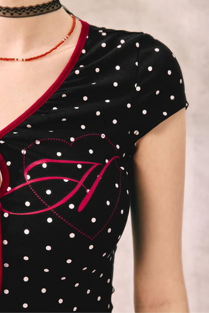 Summer Polka Dot V-Neck Tee